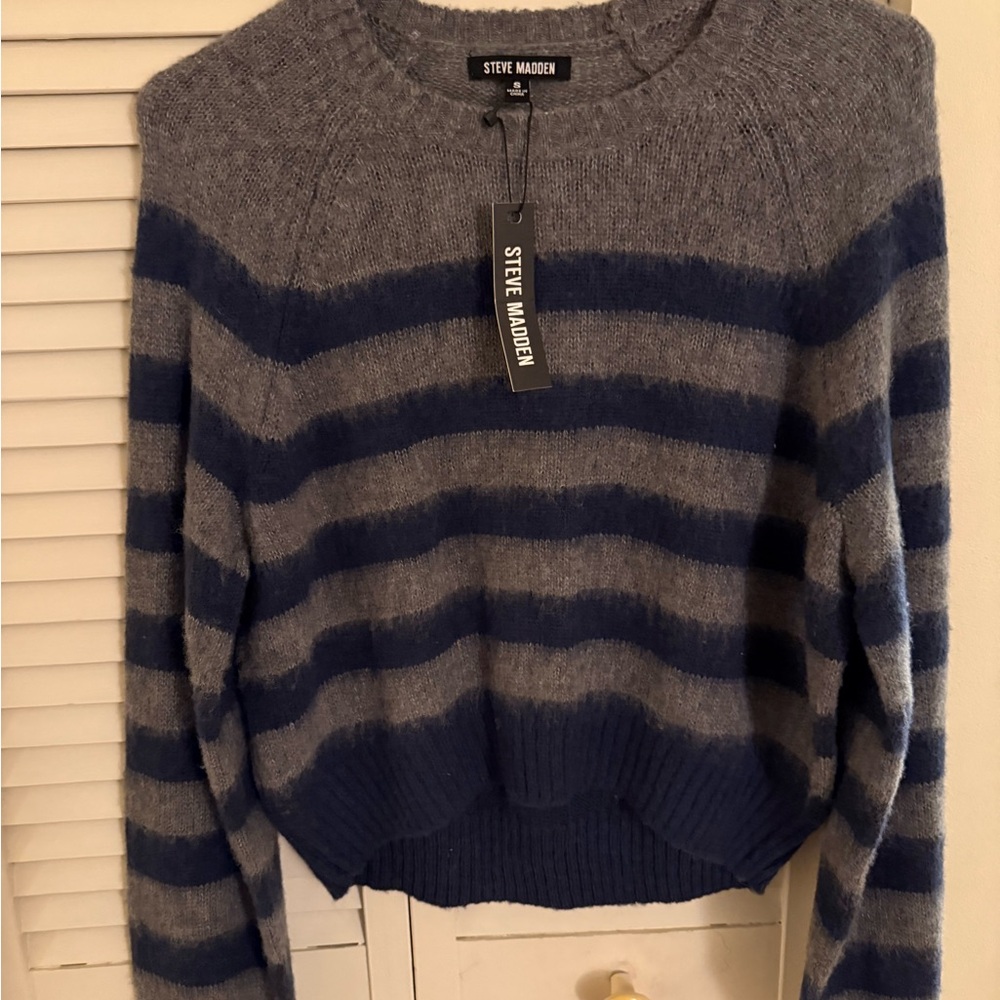 Steve Madden Navy and Charcoal Striped Sweater